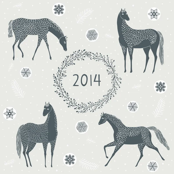 Gelukkig nieuwjaar 2014! Jaar van het paard — Stockvector