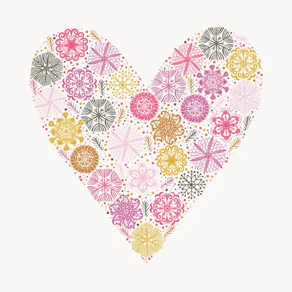 Beautiful winter snowflakes in a heart design — Stock Vector