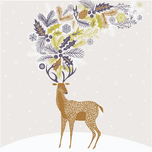 Christmas Deer Greeting Card — Stock Vector