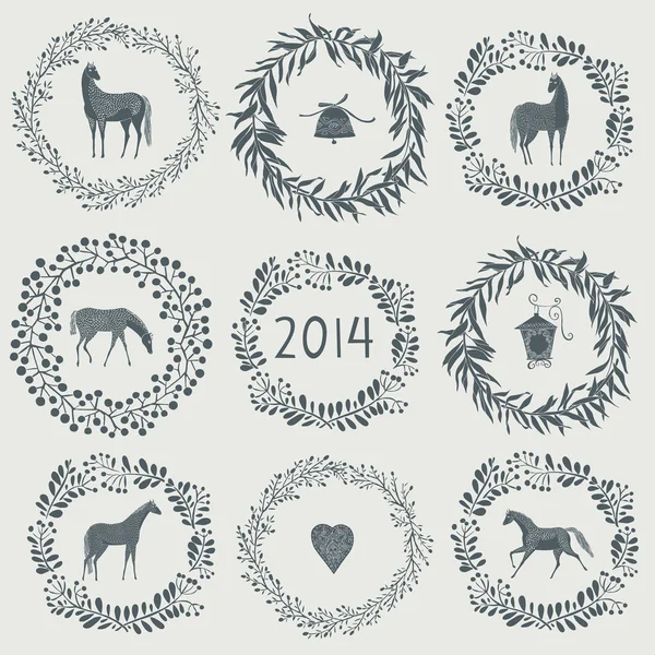 Boldog új évet 2014! A ló éve Stock Illusztrációk