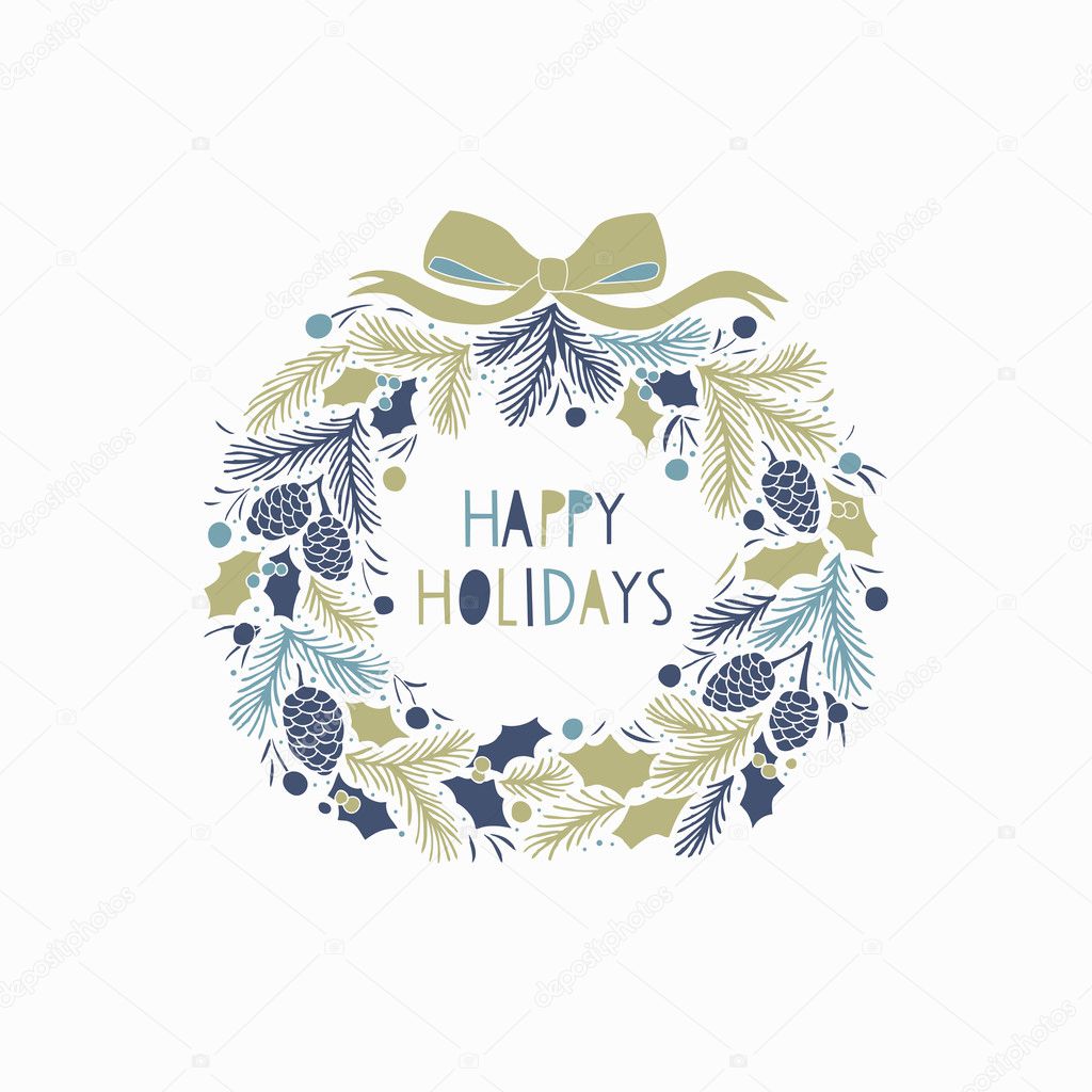 Greeting card with a festive wreath