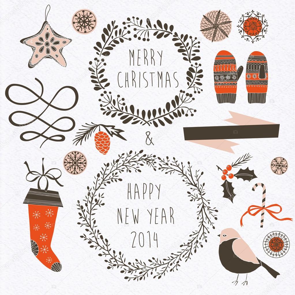 Set of Winter Christmas icons, elements and illustrations