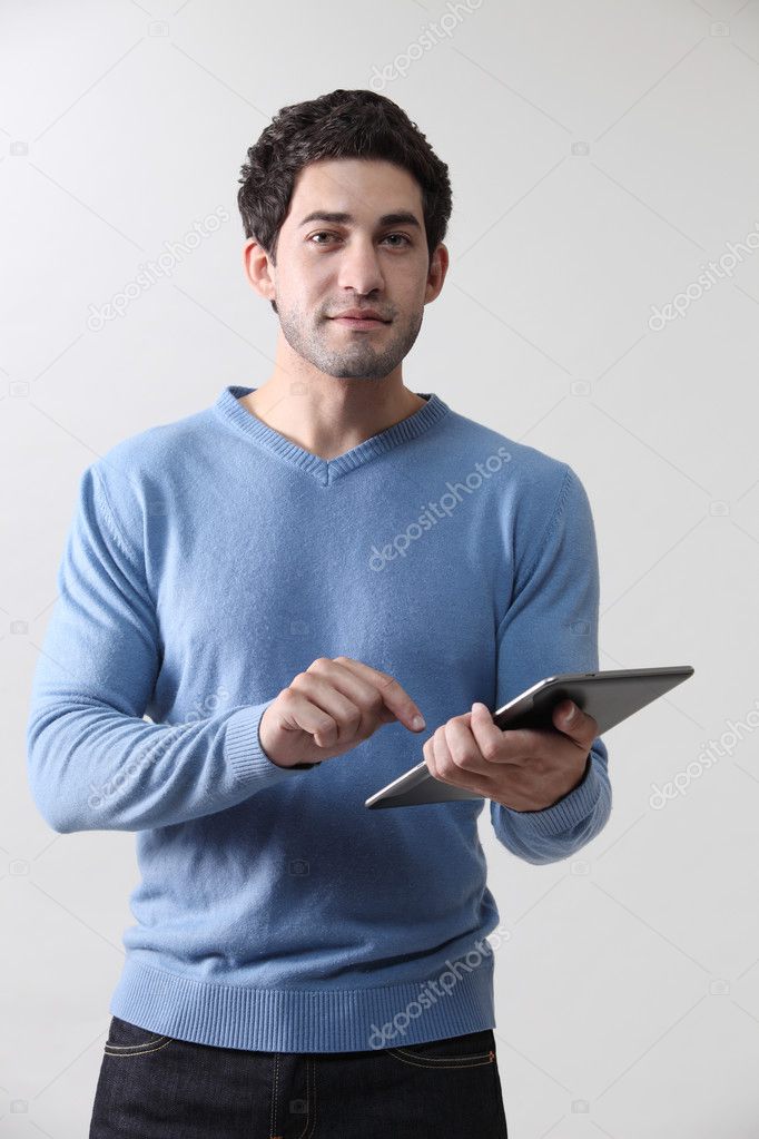 Man with a mobile computer