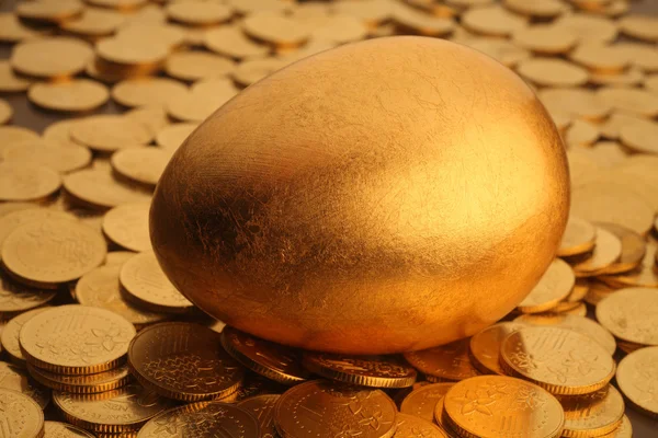 Gold egg and coins — Stock Photo, Image