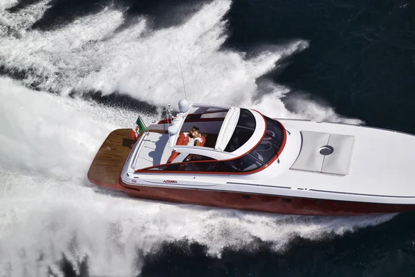 Italy, off the coast of Naples, Azzurra luxury yacht (boatyard: Cantieri di Baia), aerial view — Stock Photo, Image