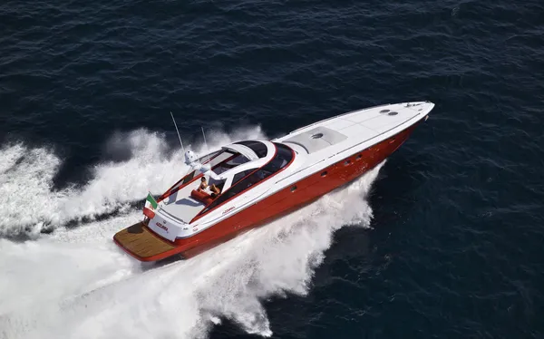 Italy, off the coast of Naples, Azzurra luxury yacht (boatyard: Cantieri di Baia), aerial view — Stock Photo, Image