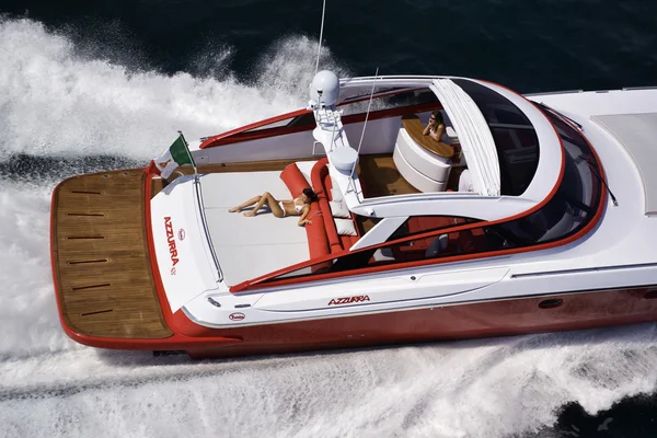 Italy, off the coast of Naples, Azzurra luxury yacht (boatyard: Cantieri di Baia), aerial view — Stock Photo, Image