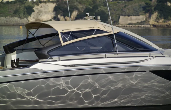:Italy, Baia (Naples), One luxury yacht (boatyard: Cantieri di Baia) — Stock Photo, Image