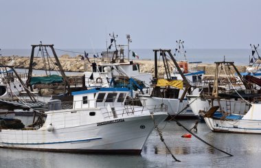 Sicilyalı ahşap balıkçı tekneleri limanda
