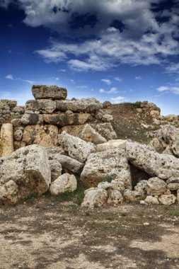 Malta Adası, gozo, ggantija tapınak (m.ö. 3600-3000) kalıntıları megalitik kompleks üç aşamada çiftçiler ve çobanlar inhabiti topluluğu tarafından dikilmiştir