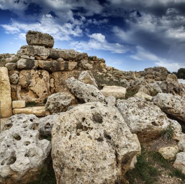 Malta Adası, gozo, ggantija tapınak (m.ö. 3600-3000) kalıntıları megalitik kompleks üç aşamada çiftçiler ve çobanlar inhabiti topluluğu tarafından dikilmiştir