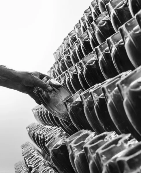 意大利，西西里岛，香槟瓶葡萄酒酒窖中老化 — 图库照片