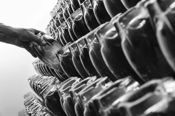 Italy, Sicily, champagne bottles aging in a wine cellar — Stock Photo, Image