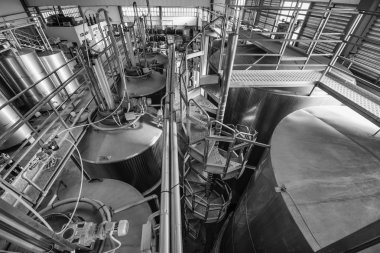 İtalya, Sicilya, ragusa eyaletinde, kırsal, paslanmaz çelik şarap kaplarda şarap fabrikası