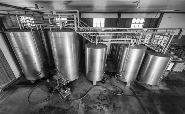 Italy, Sicily, Ragusa province, countryside, stainless steel wine containers in a wine factory — Stock Photo, Image