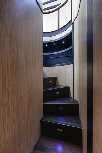 Italy, Naples, Abacus 70 luxury yacht, staircase connecting the dinette to the lower level bedrooms — Stock Photo, Image