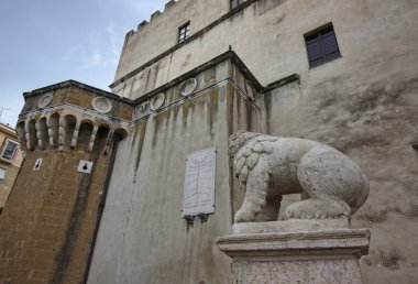İtalya, Toskana, pitigliano, orsini palace, taş aslan
