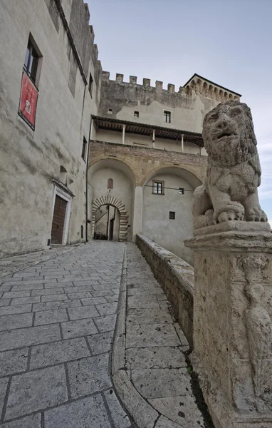 Italy, Tuscany, Pitigliano, Orsini Palace entrance, stone lion — Stock Photo, Image