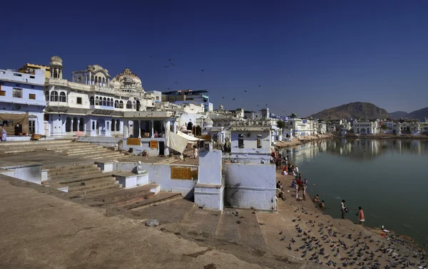 Indien, rajasthan, pushkar, utsikt över staden och den heliga sjö — Stockfoto