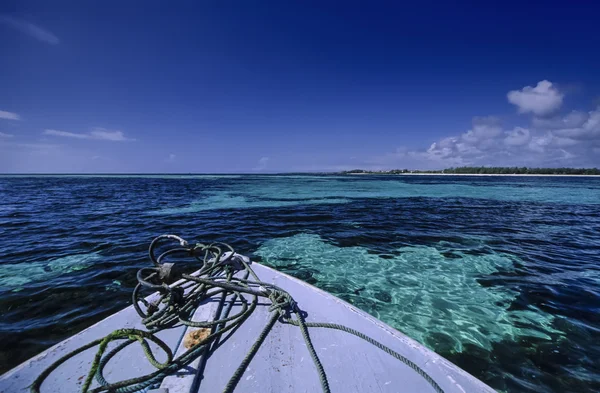 Kenya, Oceano Indiano, Malindi, vista sulla spiaggia e l'acqua limpida dell'oceano all'interno della barriera corallina — Foto Stock