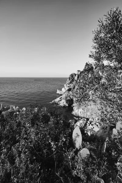 Felsige tyrrhenische Küste in der Nähe der Stadt — Stockfoto