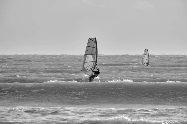 Talya Sicilya Akdeniz Marina Ragusa Ragusa Eyaleti Denizde Rüzgar Sörfçüleri — Stok fotoğraf