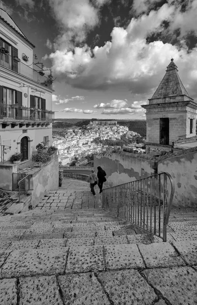 Italy Sicily Ragusa Ibla Panoramic View Baroque Town People — Stock Photo, Image