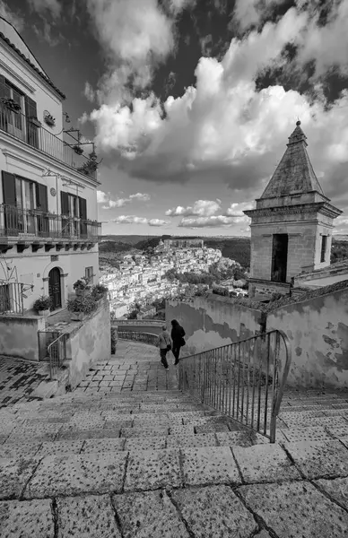 Italy Sicily Ragusa Ibla Panoramic View Baroque Town People — Stock Photo, Image