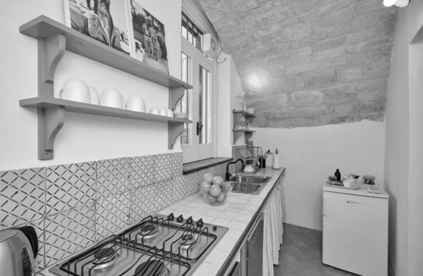 Italy Sicily Ragusa December 2021 Fruit Lemmons Bowl Apartment Kitchen — Zdjęcie stockowe