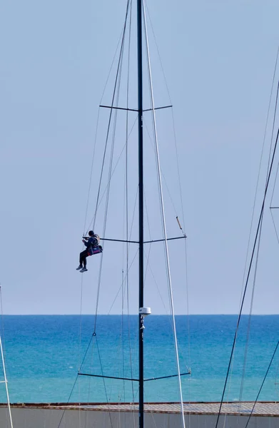 Italien Sizilien Mittelmeer Marina Ragusa Provinz Ragusa Mann Arbeitet Hafen — Stockfoto