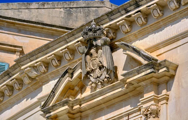 Itália Sicília Scicli Província Ragusa Escultura Ornamental Fachada Palácio Unesco — Fotografia de Stock