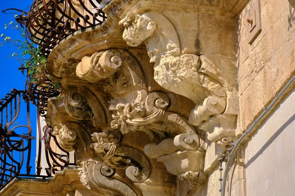Italy Sicily Scicli Ragusa Province Baroque Beneventano Palace Facade Ornamental — Stock Photo, Image