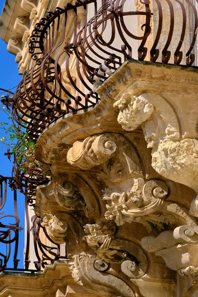 Italy Sicily Scicli Ragusa Province Baroque Beneventano Palace Facade Ornamental Stock Picture