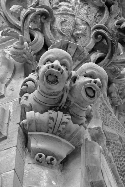 Italy Sicily Scicli Ragusa Province Statues Baroque Beneventano Palace Facade — Stock Photo, Image