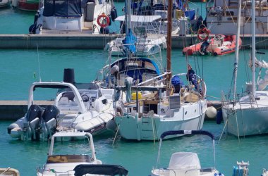 Italy, Sicily, Mediterranean sea, Marina di Ragusa (Ragusa Province); 20 August 2022, motor boats and luxury yachts in the port - EDITORIAL