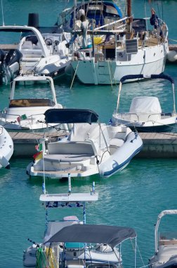Italy, Sicily, Mediterranean sea, Marina di Ragusa (Ragusa Province); 21 August 2022, motor boats and luxury yachts in the port - EDITORIAL