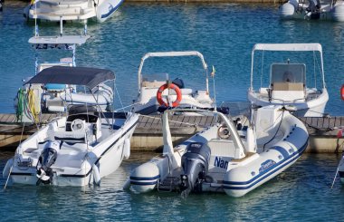 Italy, Sicily, Mediterranean sea, Marina di Ragusa (Ragusa Province); 21 August 2022, motor boats in the port - EDITORIAL