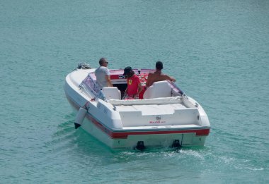 Italy, Sicily, Mediterranean Sea, Marina di Ragusa (Ragusa Province); 22 August 2022, people on a luxury yacht in the port - EDITORIAL
