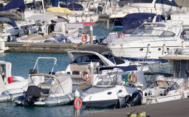 Italy, Sicily, Mediterranean sea, Marina di Ragusa (Ragusa Province); 24 August 2022, motor boats and luxury yachts in the port - EDITORIAL