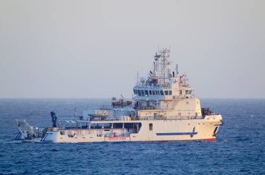 Italy, Sicily, Mediterranean Sea, Marina di Ragusa (Ragusa Province); 1 September 2022, the Urbano Monti immigration resque ship in the Sicily Channel -EDITORIAL
