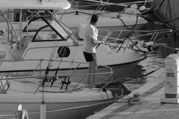 Italien Sizilien Mittelmeer Marina Ragusa Provinz Ragusa September 2022 Sportfischer — Stockfoto