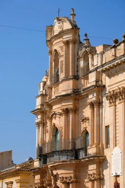 Itálie Sicílie Scicli Provincie Ragusa Barokní Fasáda Kostela Jana Stol — Stock fotografie