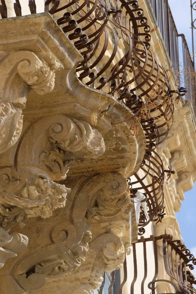 Italy Sicily Scicli Ragusa Province Baroque Beneventano Palace Facade Ornamental Stock Image