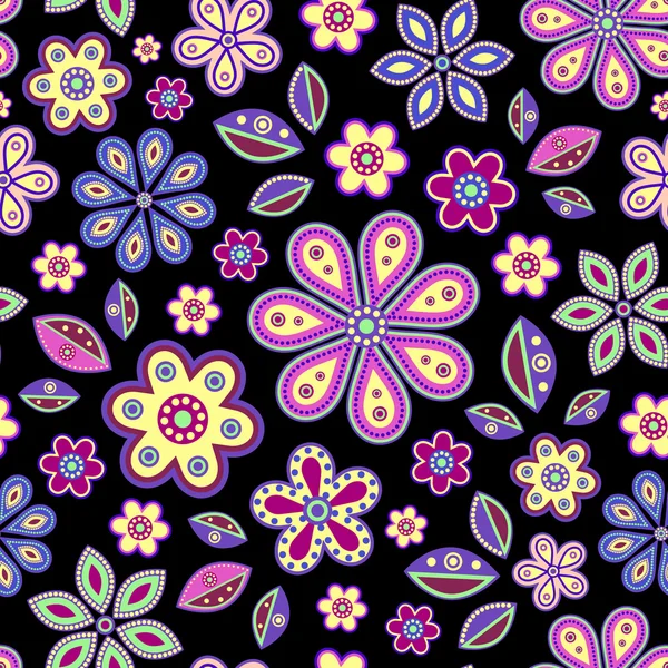 Flores abstractas sobre fondo negro — Vector de stock