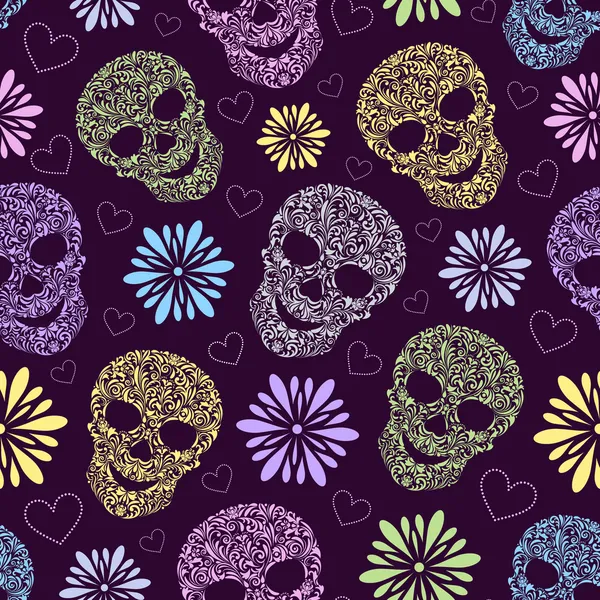 Seamless pattern with abstract floral skulls — Stock Vector