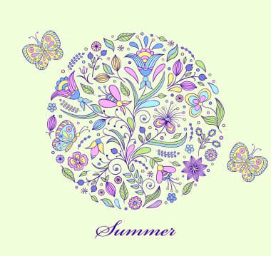 Floral el çekilmiş renkli desen