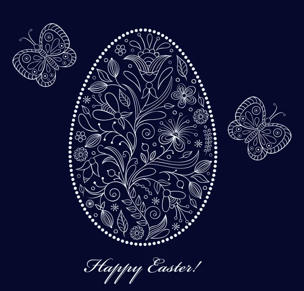 Œuf de Pâques floral sur fond sombre — Image vectorielle