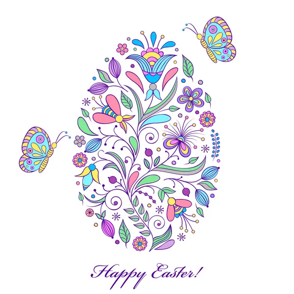Цветочные пасхальные яйца на белом фоне — стоковый вектор