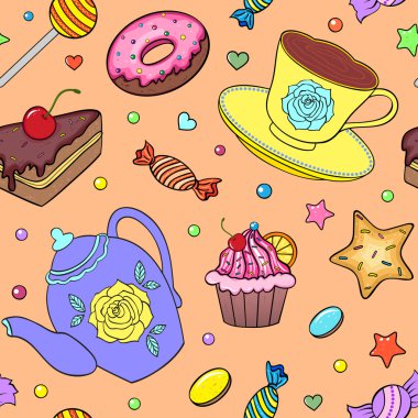 sweets, çaydanlık ve bardak ile Seamless Modeli