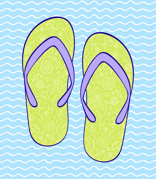 Flip-flop on blue wavy backround — Stock Vector